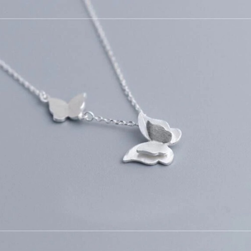 NEW 925 Sterling Silver Double Butterfly Necklace - Picture 1 of 6